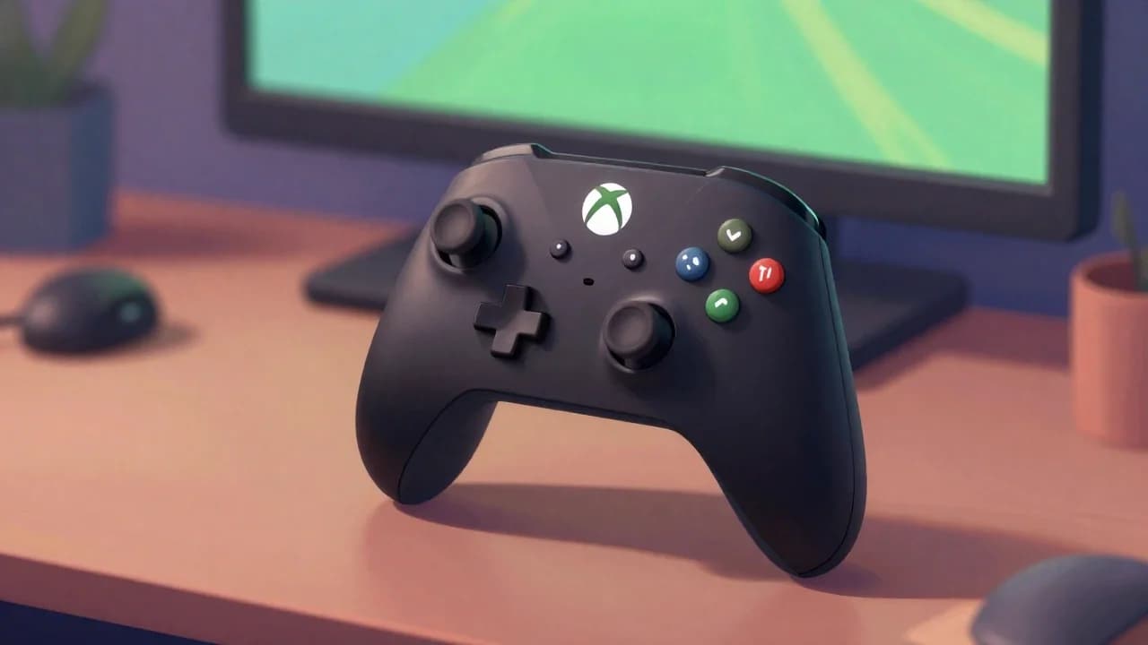 Bezprzewodowy kontroler Xbox z migającą diodą obok konsoli