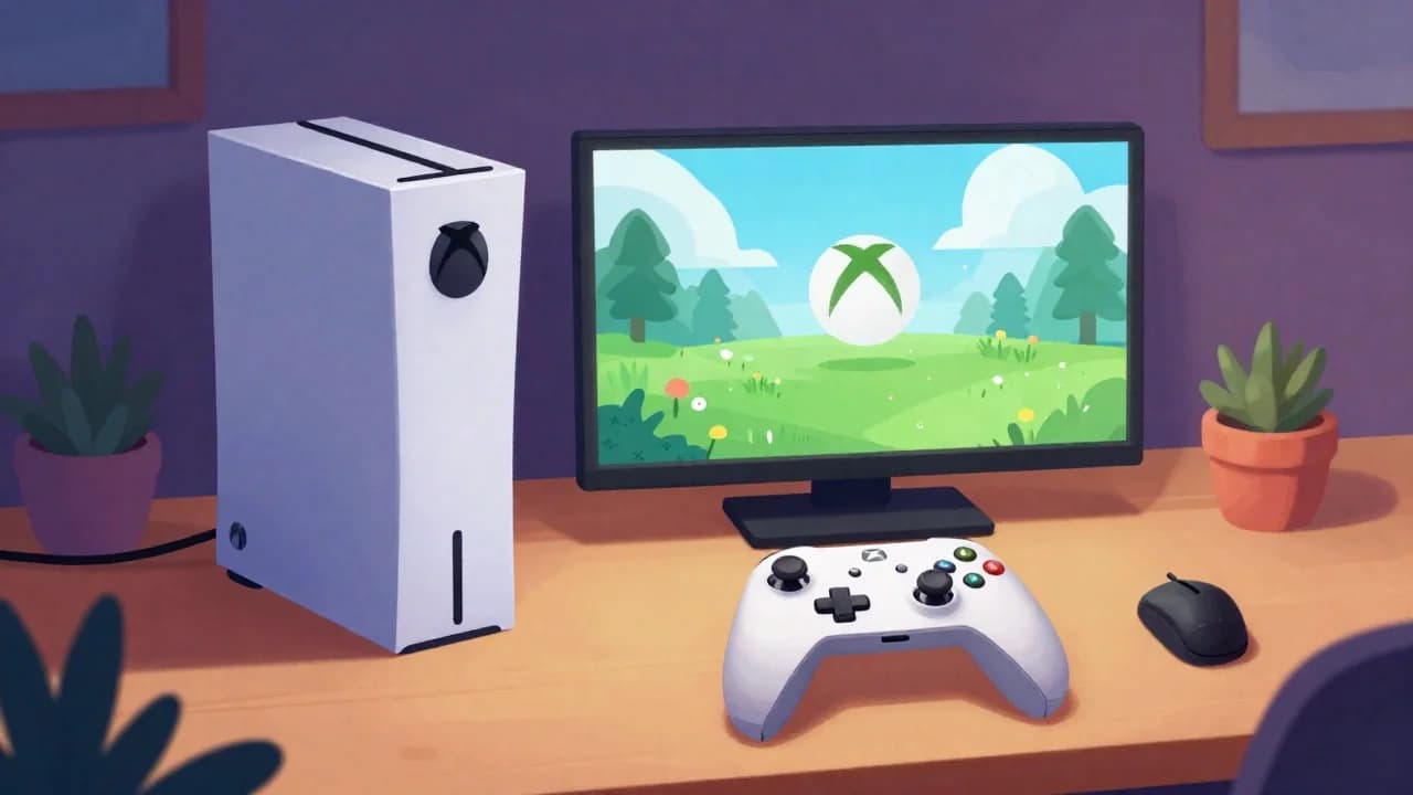 Konsola Xbox nowej generacji obok pudełkowej gry z Xbox 360