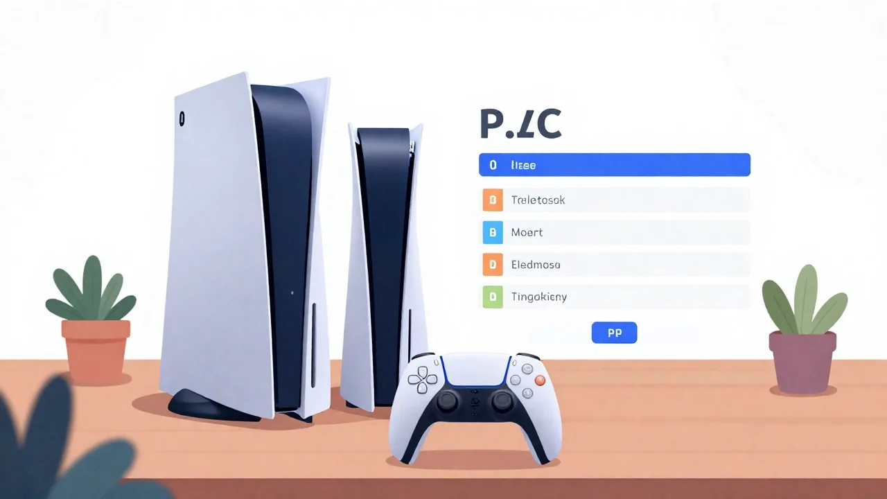 PlayStation 5 i kontroler symbolizujące porządkowanie danych systemowych