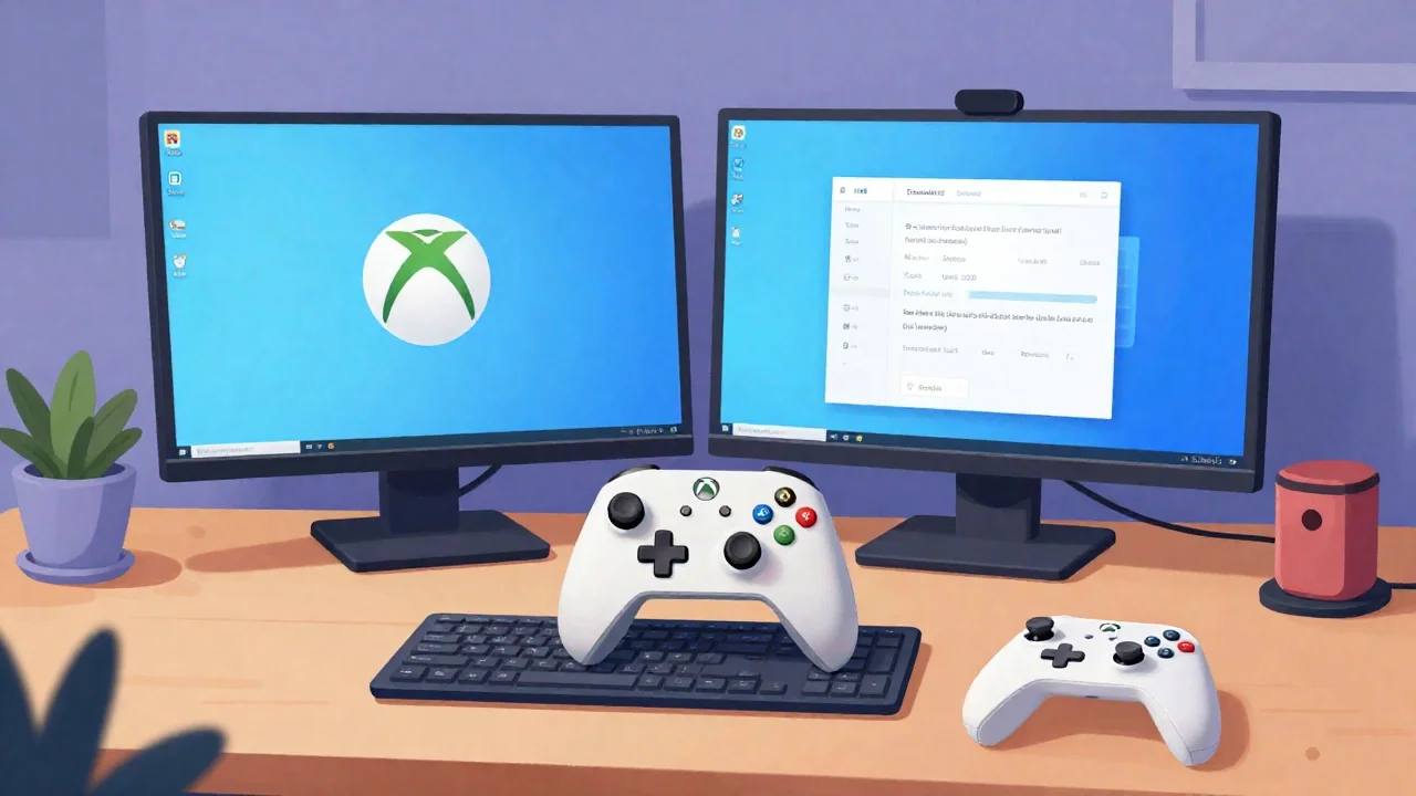 Kontroler Xbox podłączony do komputera podczas aktualizacji