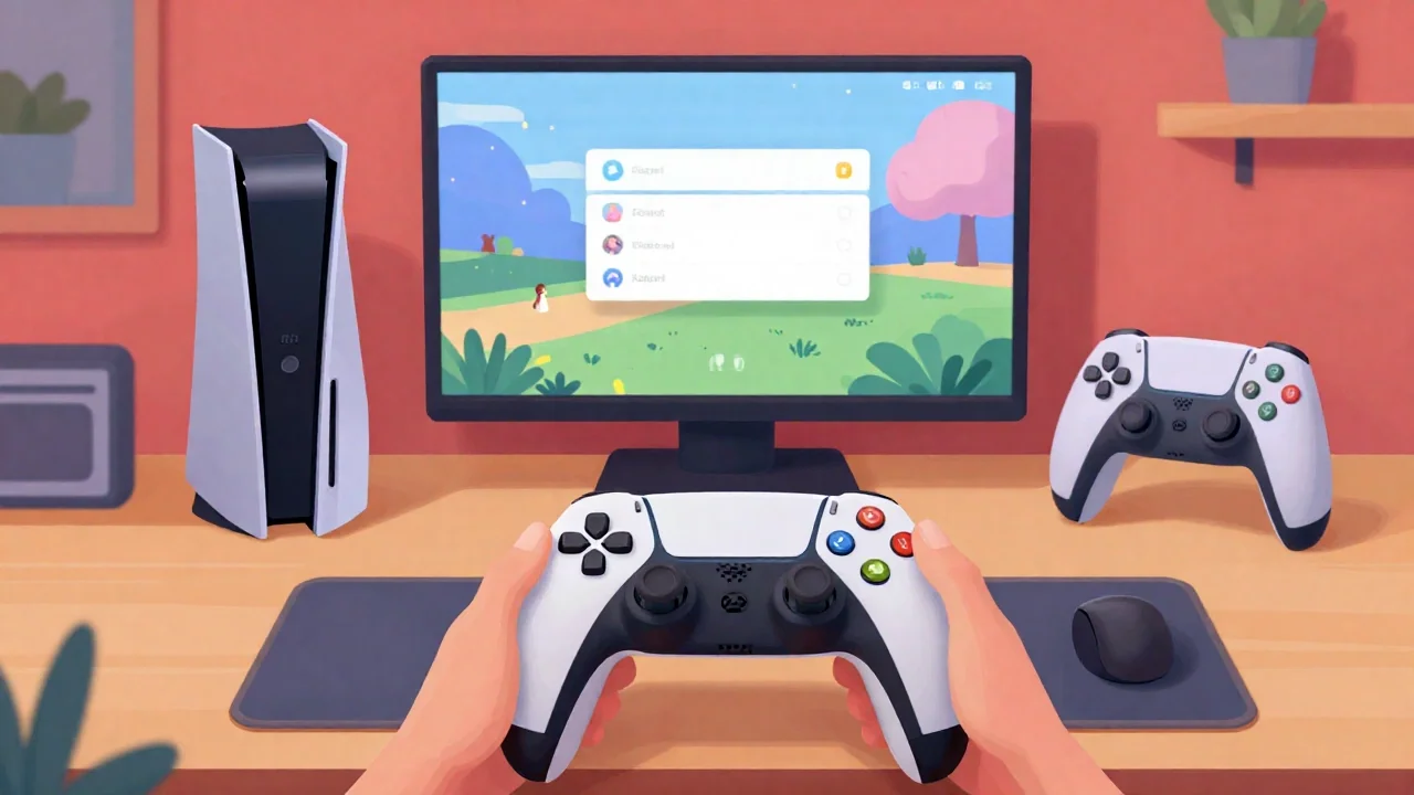 Gracz używający pada PS4 do grania na telefonie