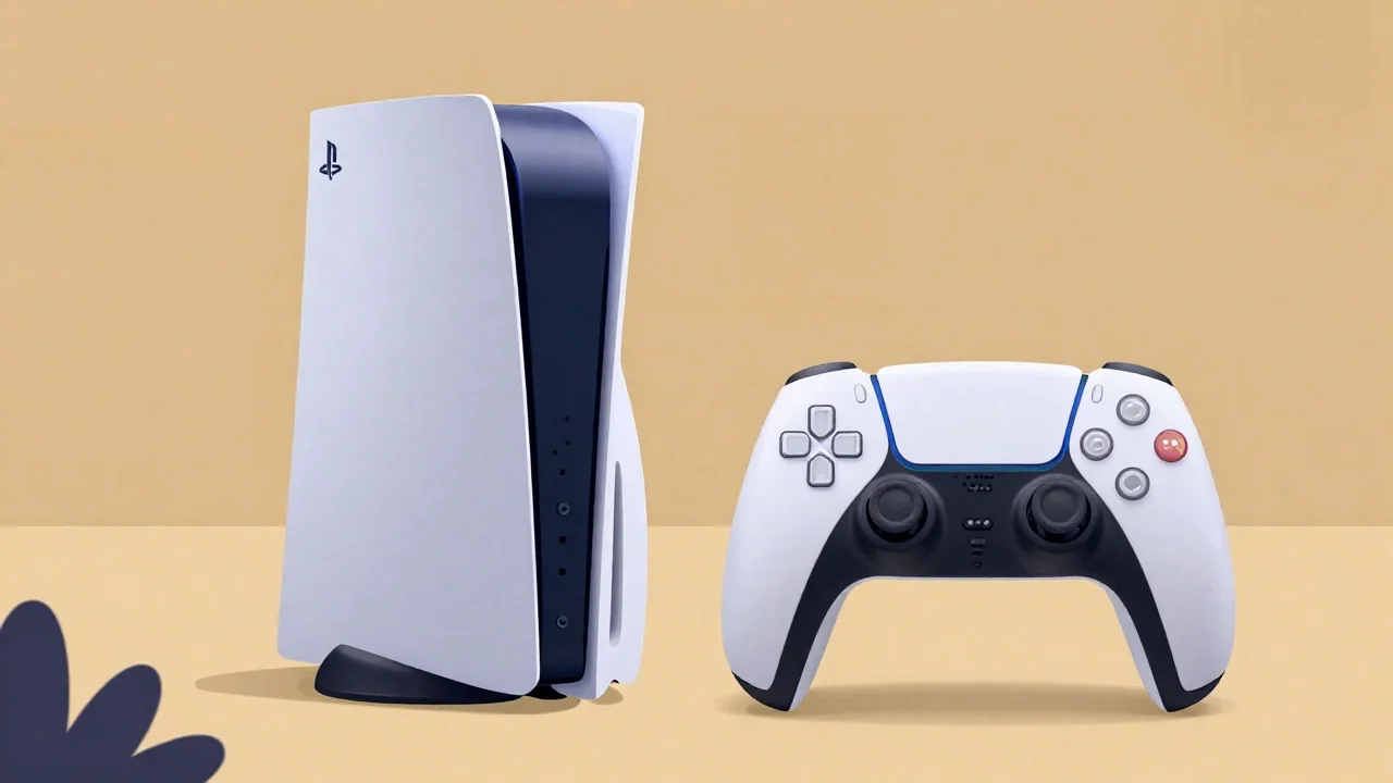 Kontroler DualSense podłączony przewodem USB do PlayStation 5